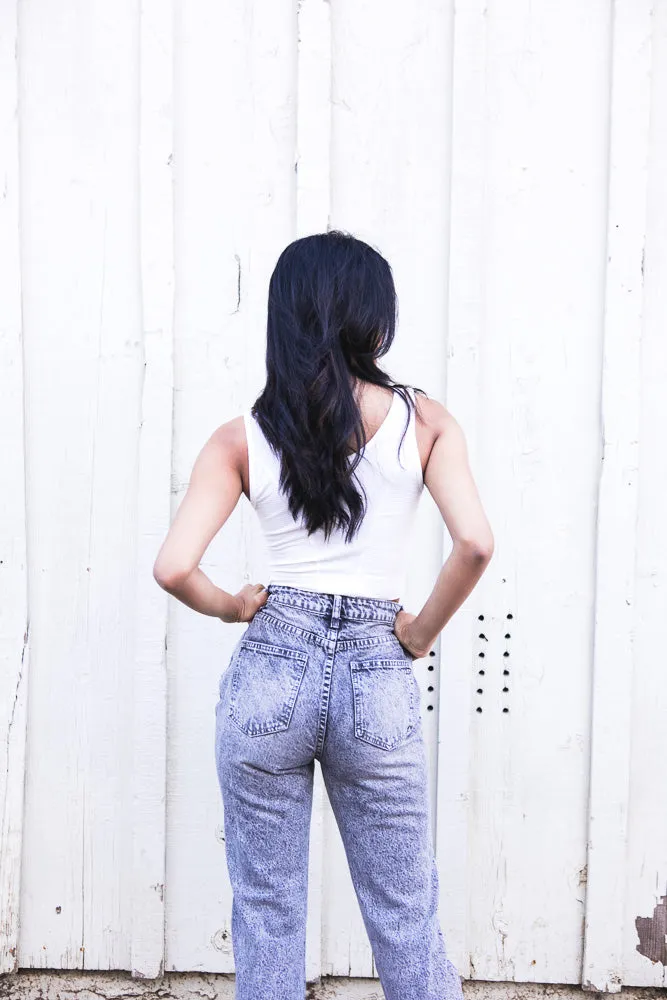 Washed Grey Asymetrical Button Denim
