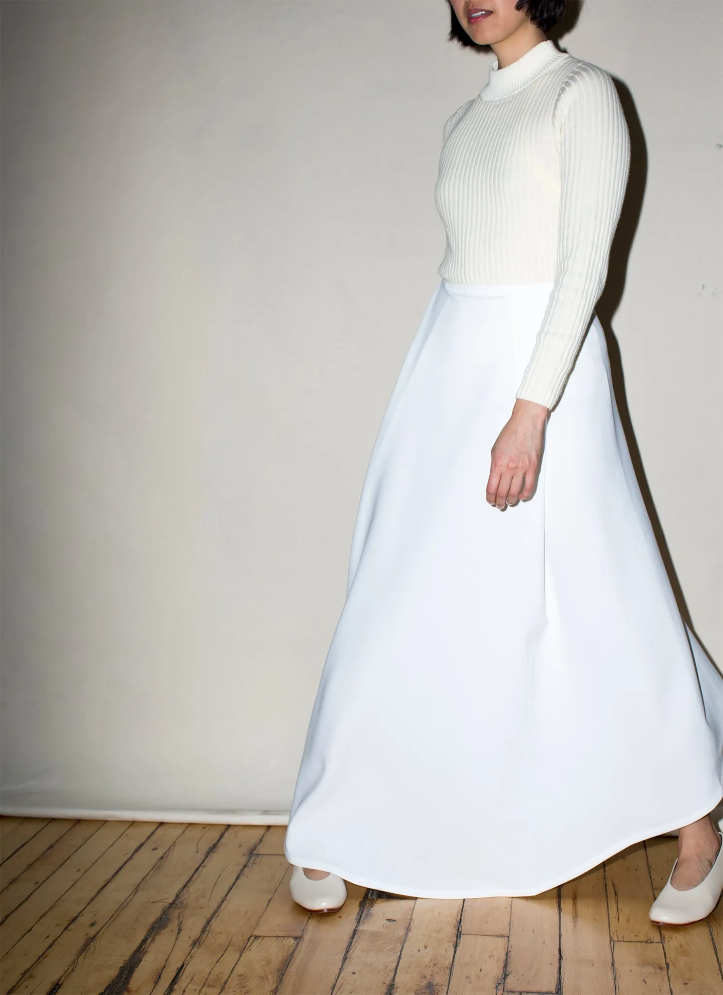 Waterfall Deep Pleated Skirt - White