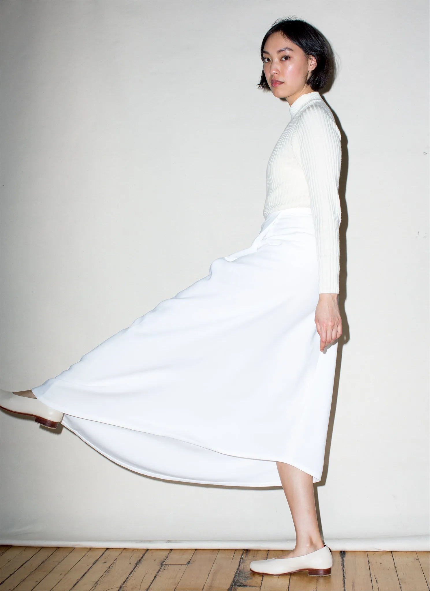 Waterfall Deep Pleated Skirt - White