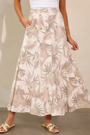 Wave Of Elegance Sandstone Tropical Print Maxi Skirt