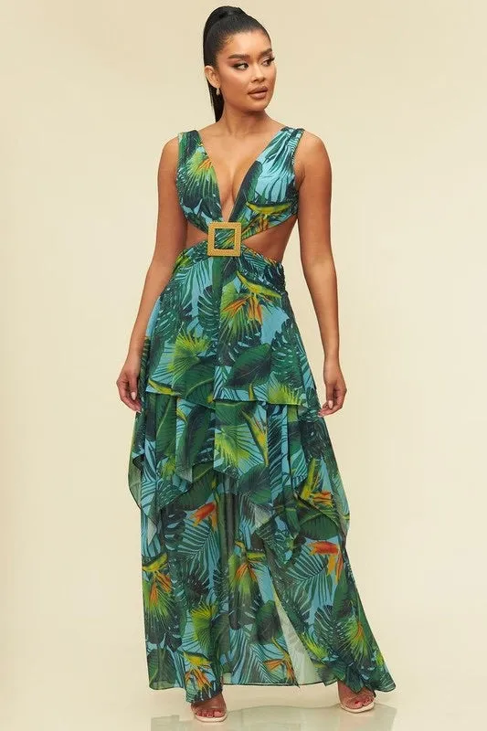 West Palm Maxi Tiered Cut Out Tropical Print Dress *limited*