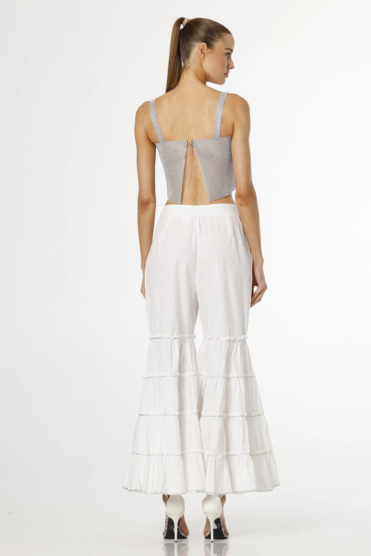 White & Silver Solid  Palazzo Pant