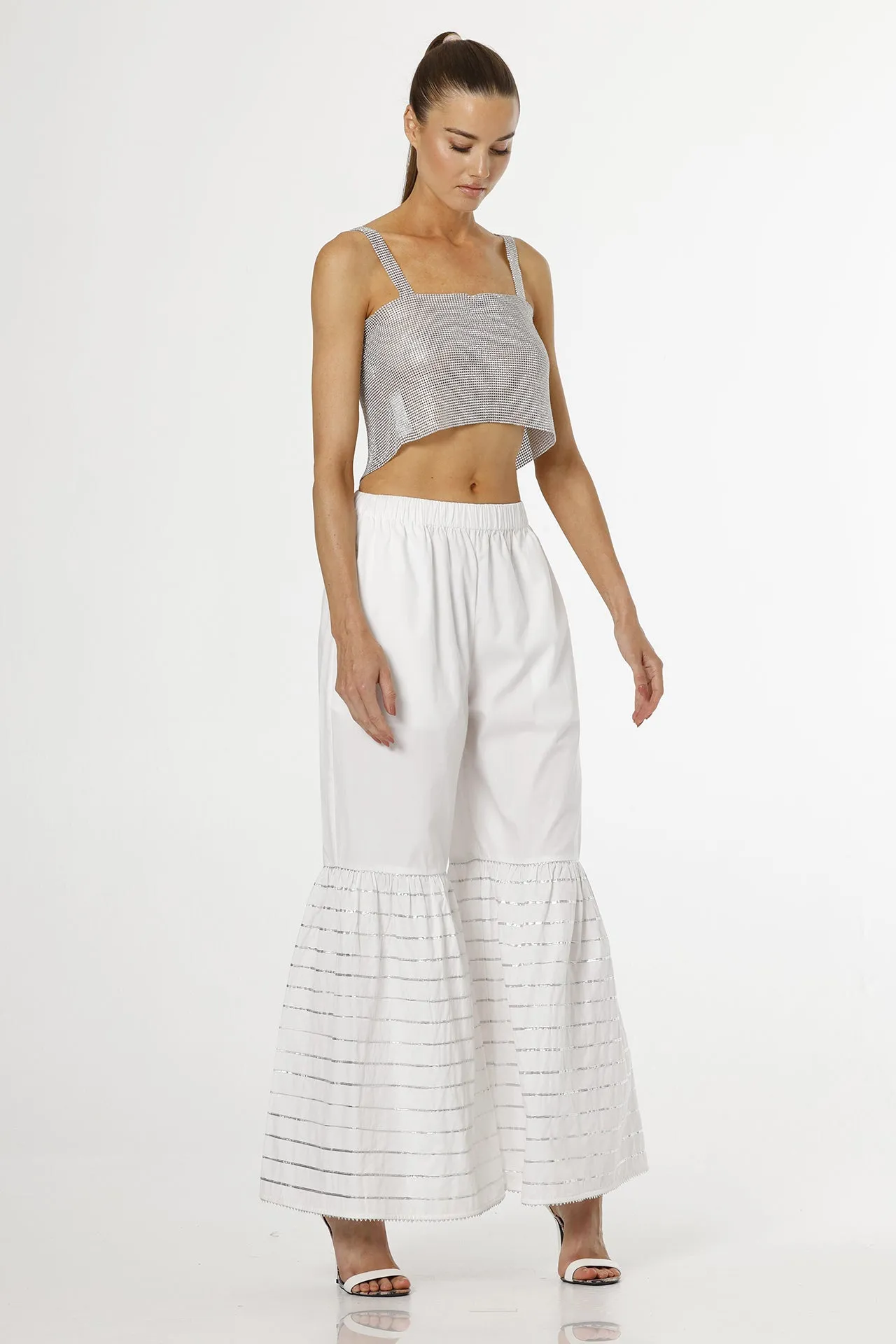 White & Silver Solid  Palazzo Pant
