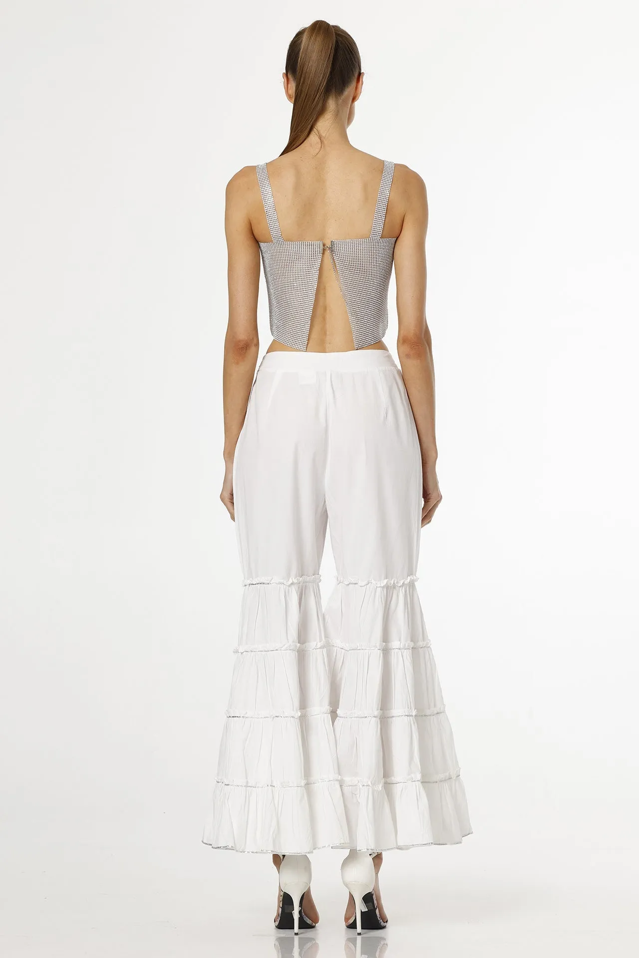 White & Silver Solid  Palazzo Pant