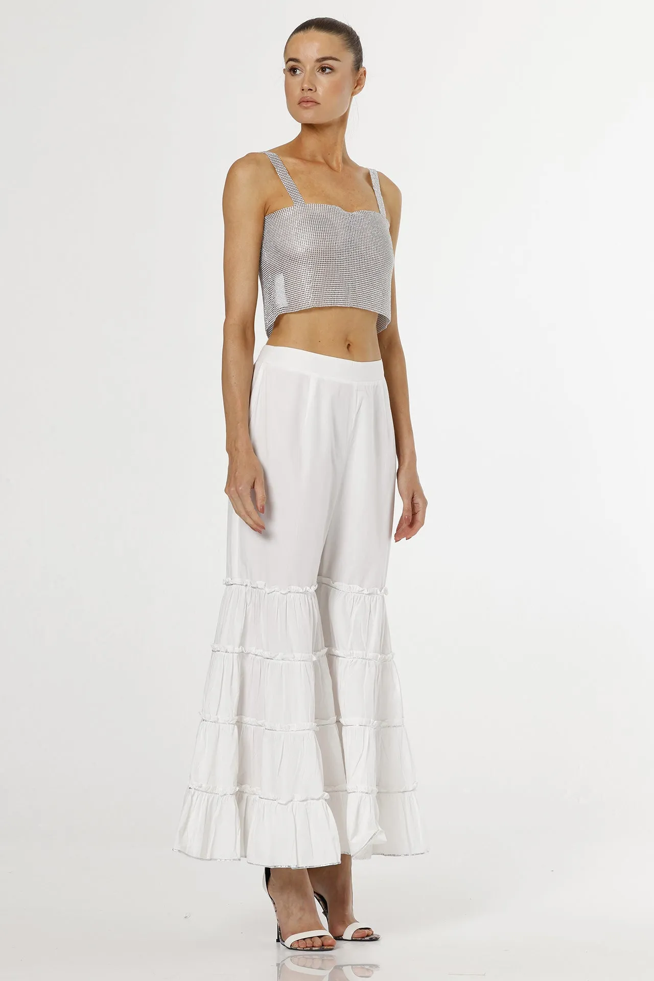 White & Silver Solid  Palazzo Pant
