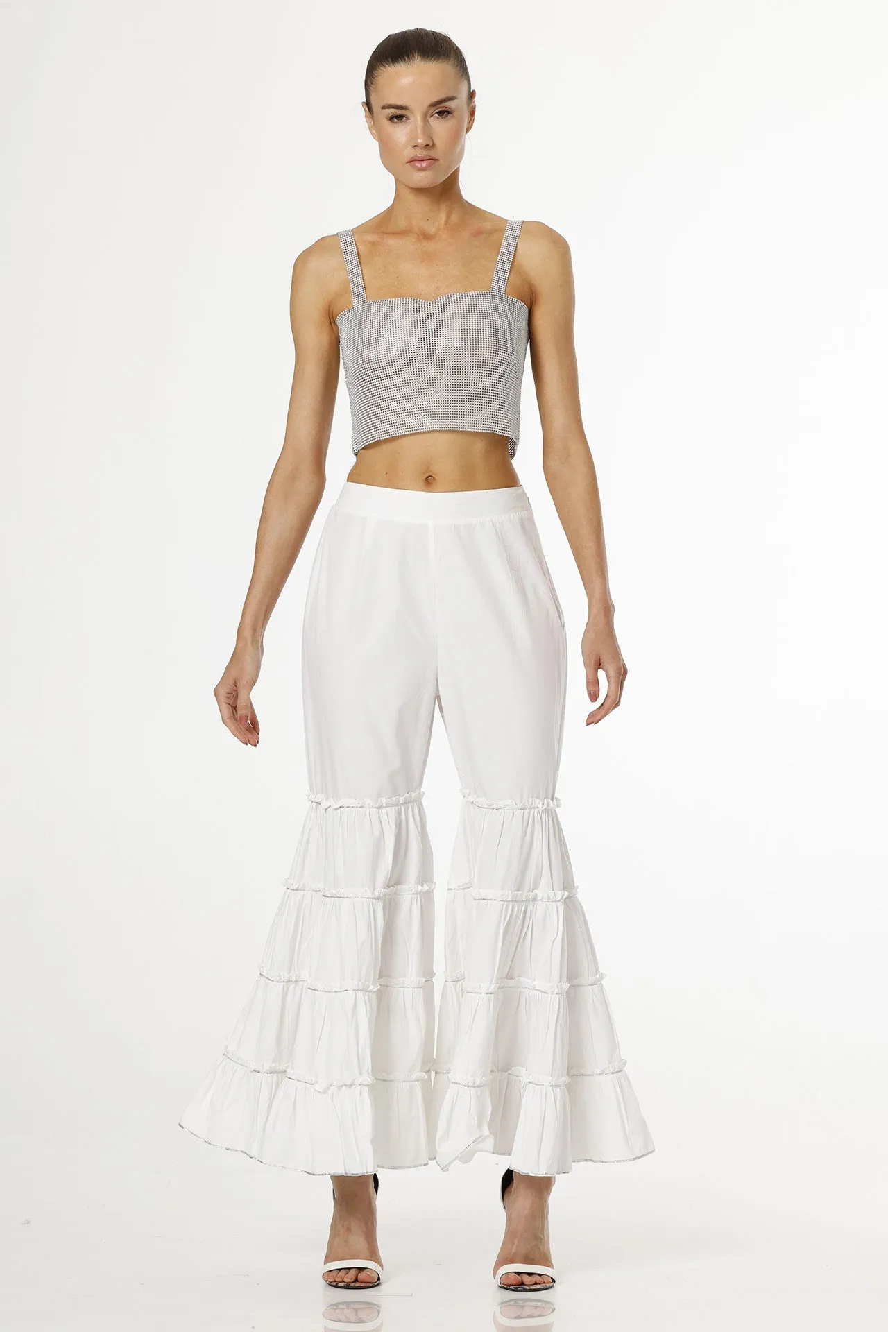 White & Silver Solid  Palazzo Pant