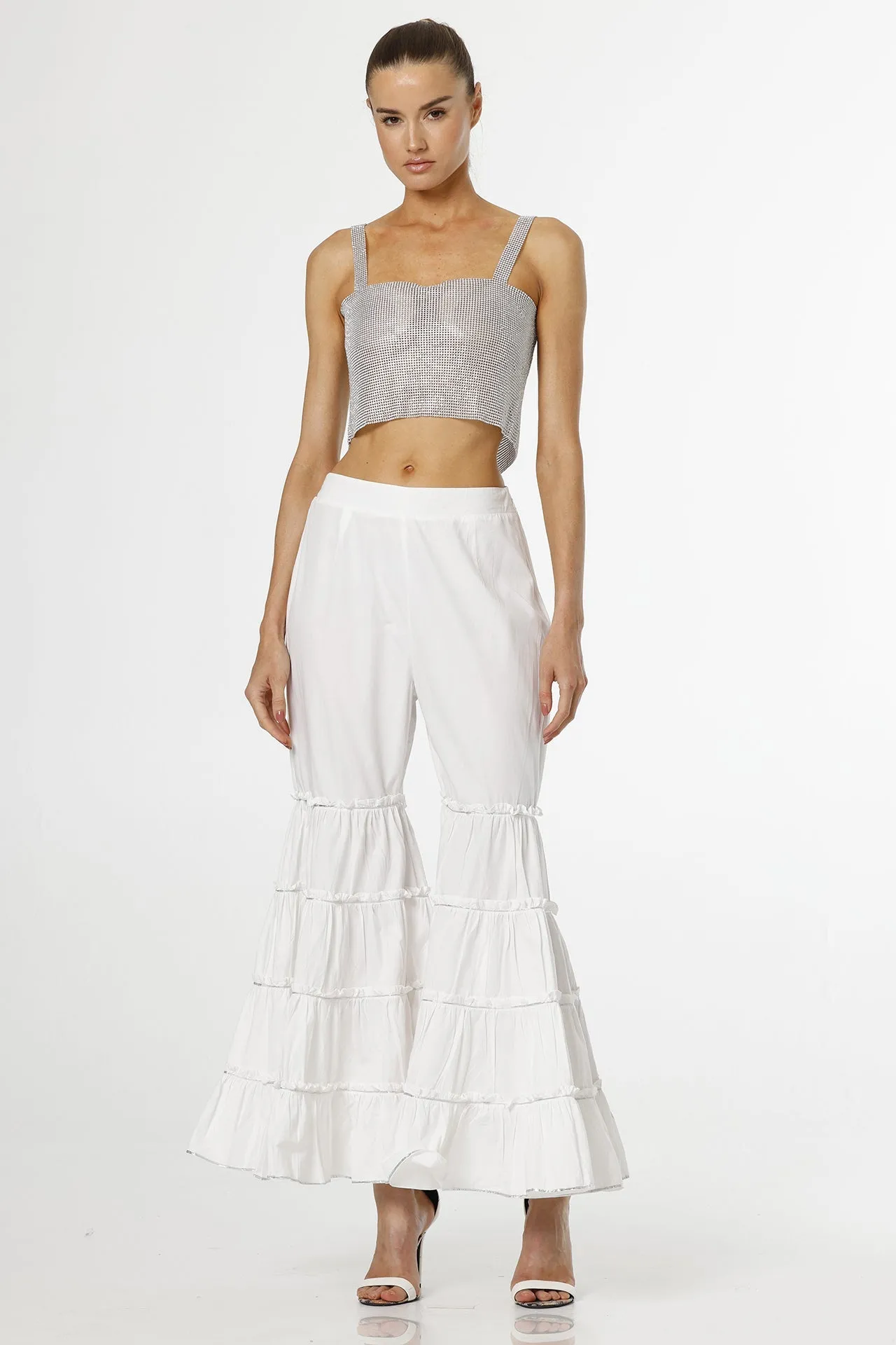 White & Silver Solid  Palazzo Pant