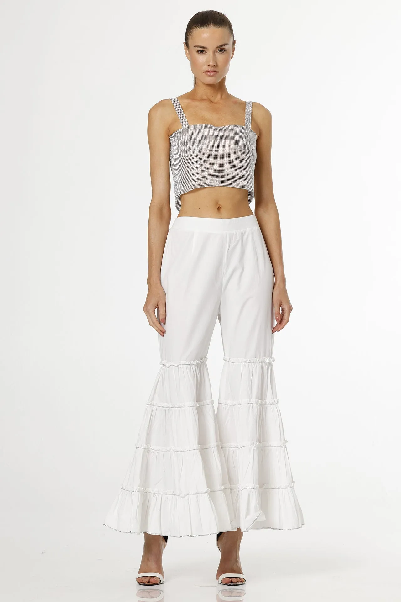 White & Silver Solid  Palazzo Pant