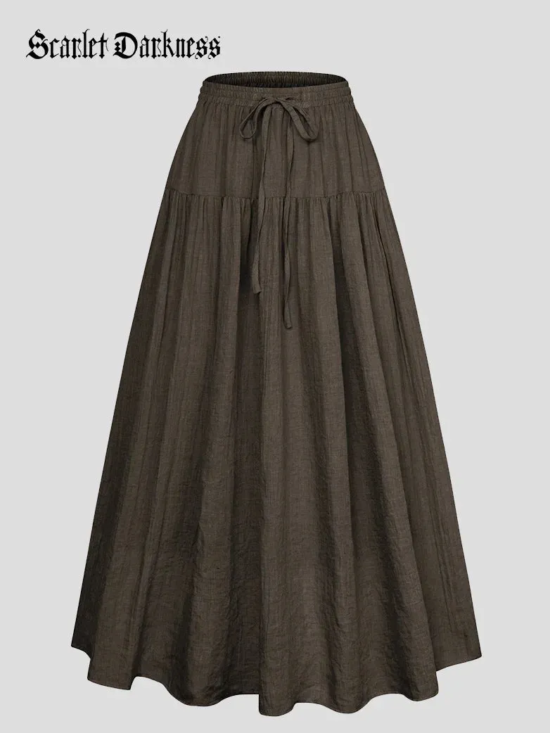 Women Renaissance Cotton Drawstring Swing Maxi Skirt