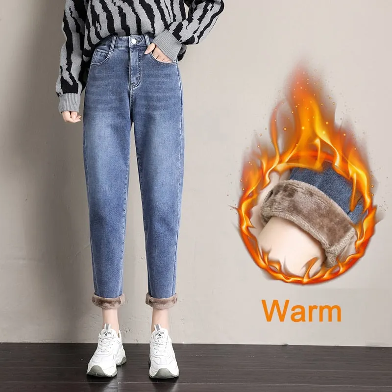Women Velvet Thick Warm Jeans