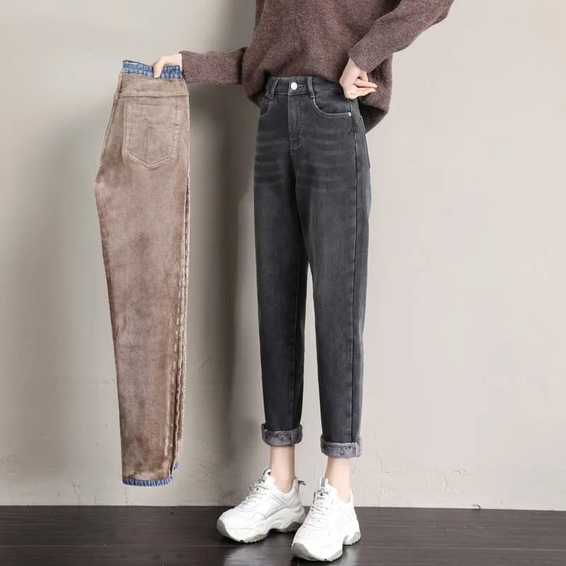 Women Velvet Thick Warm Jeans