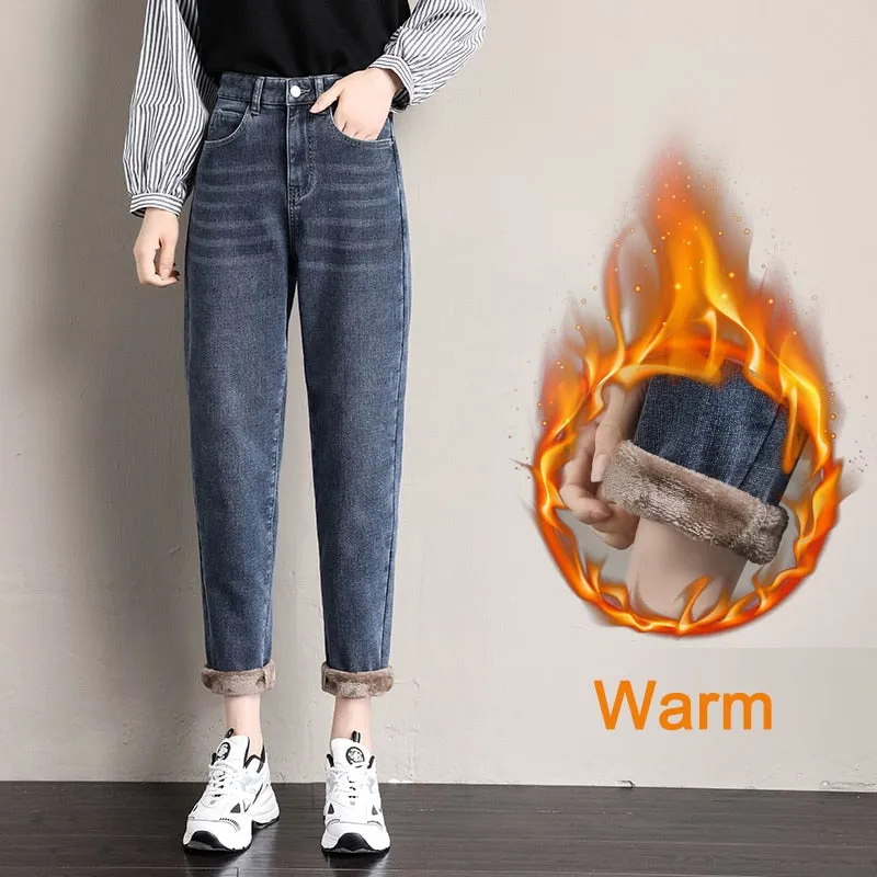Women Velvet Thick Warm Jeans