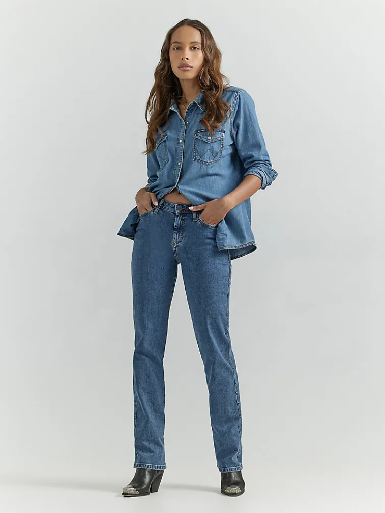 WRANGLER WOMENS COWBOY CUT SLIM FIT STRETCH JEAN IN STONEWASH  STYLE 18MWZSW