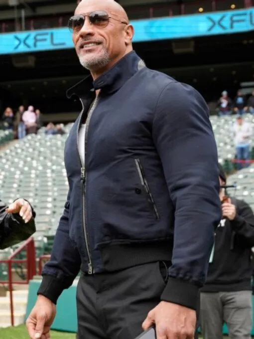 XFL 2023 Dwayne Johnson The Rock Blue Bomber Jacket