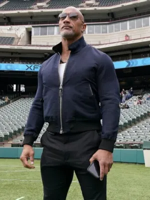 XFL 2023 Dwayne Johnson The Rock Blue Bomber Jacket