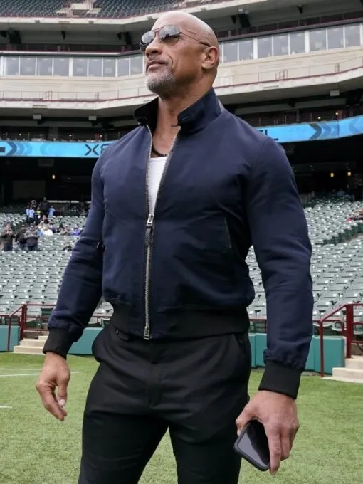 XFL 2023 Dwayne Johnson The Rock Blue Bomber Jacket