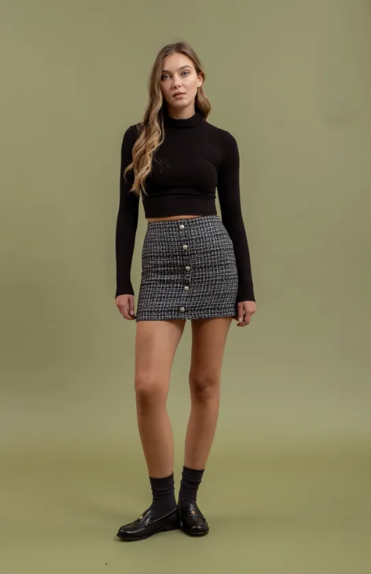 Zoe Button Down Tweed Mini Skirt