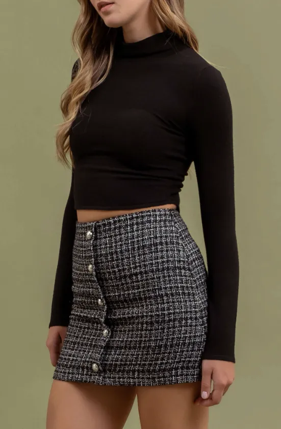 Zoe Button Down Tweed Mini Skirt