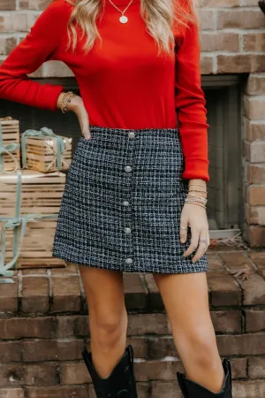 Zoe Button Down Tweed Mini Skirt